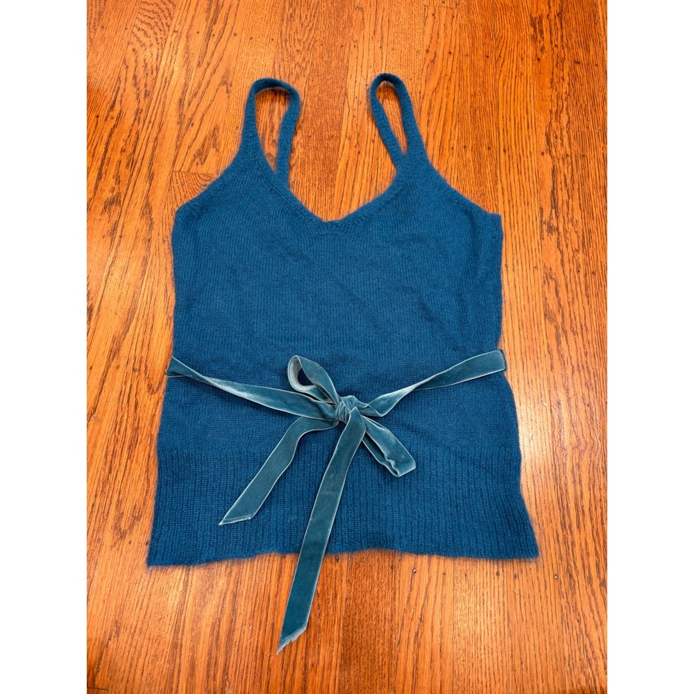 Banana Republic Mohair Wool Blend Knit Camisole Velvet Bow Teal Blue | M